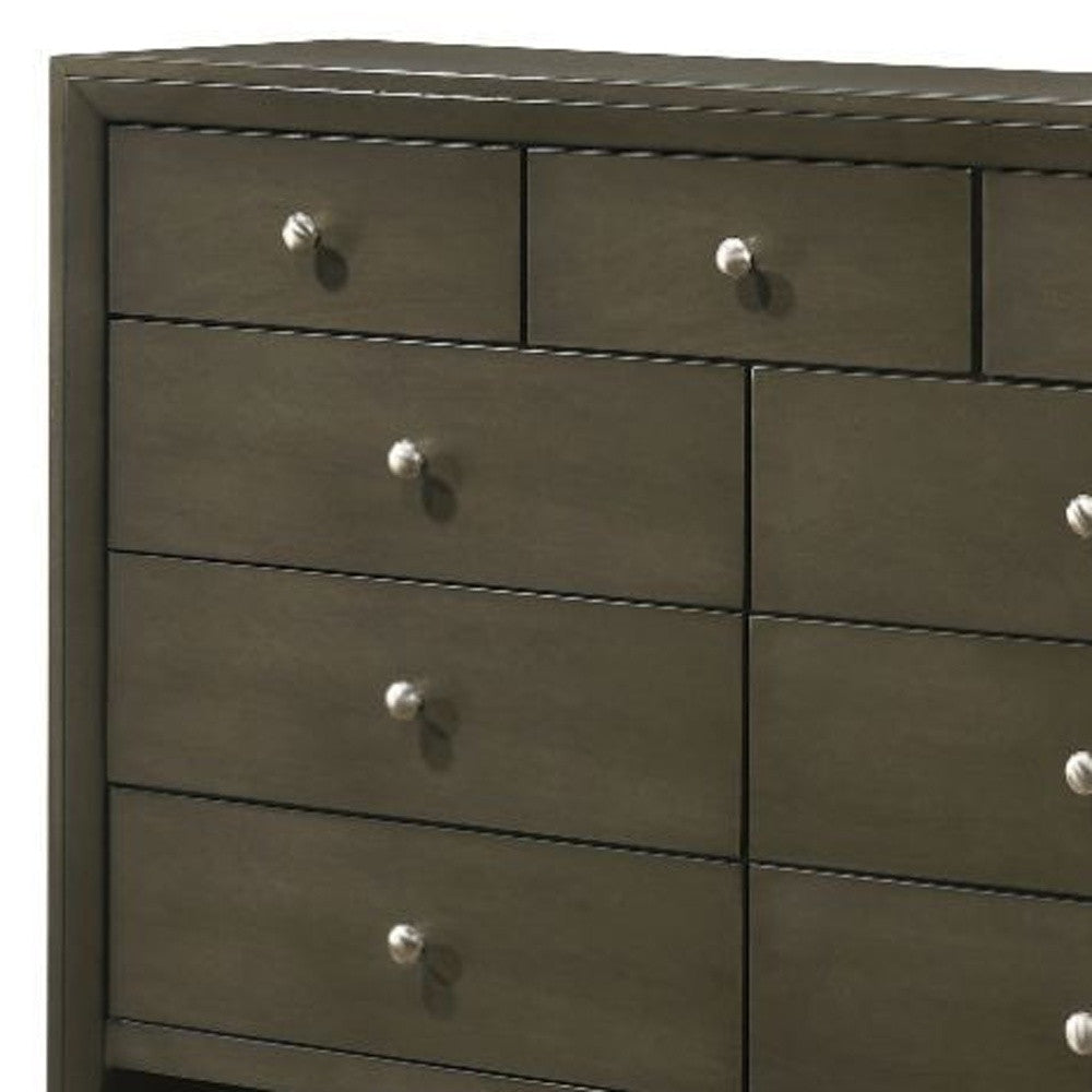 55" Gray Solid and Manufactured Wood Nine Drawer Triple Dresser