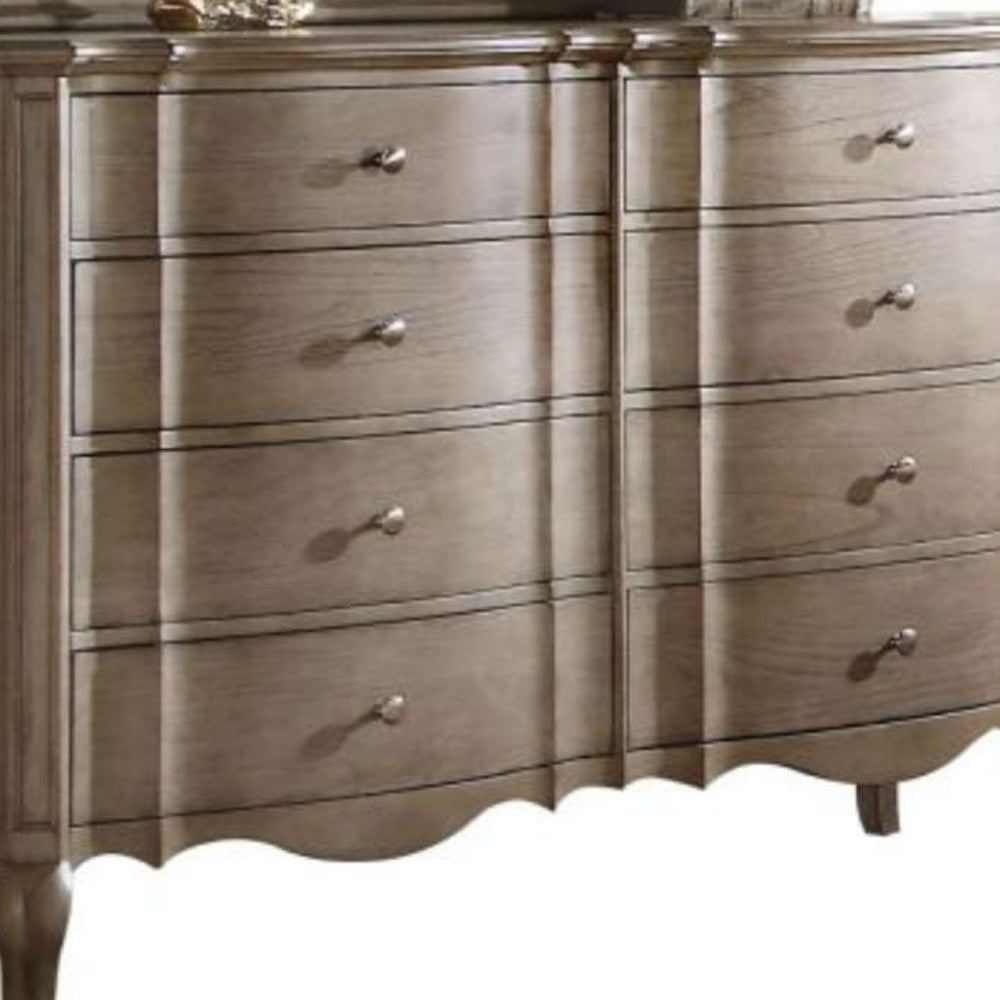 64" Taupe Solid and Manufactured Wood Eight Drawer Double Dresser