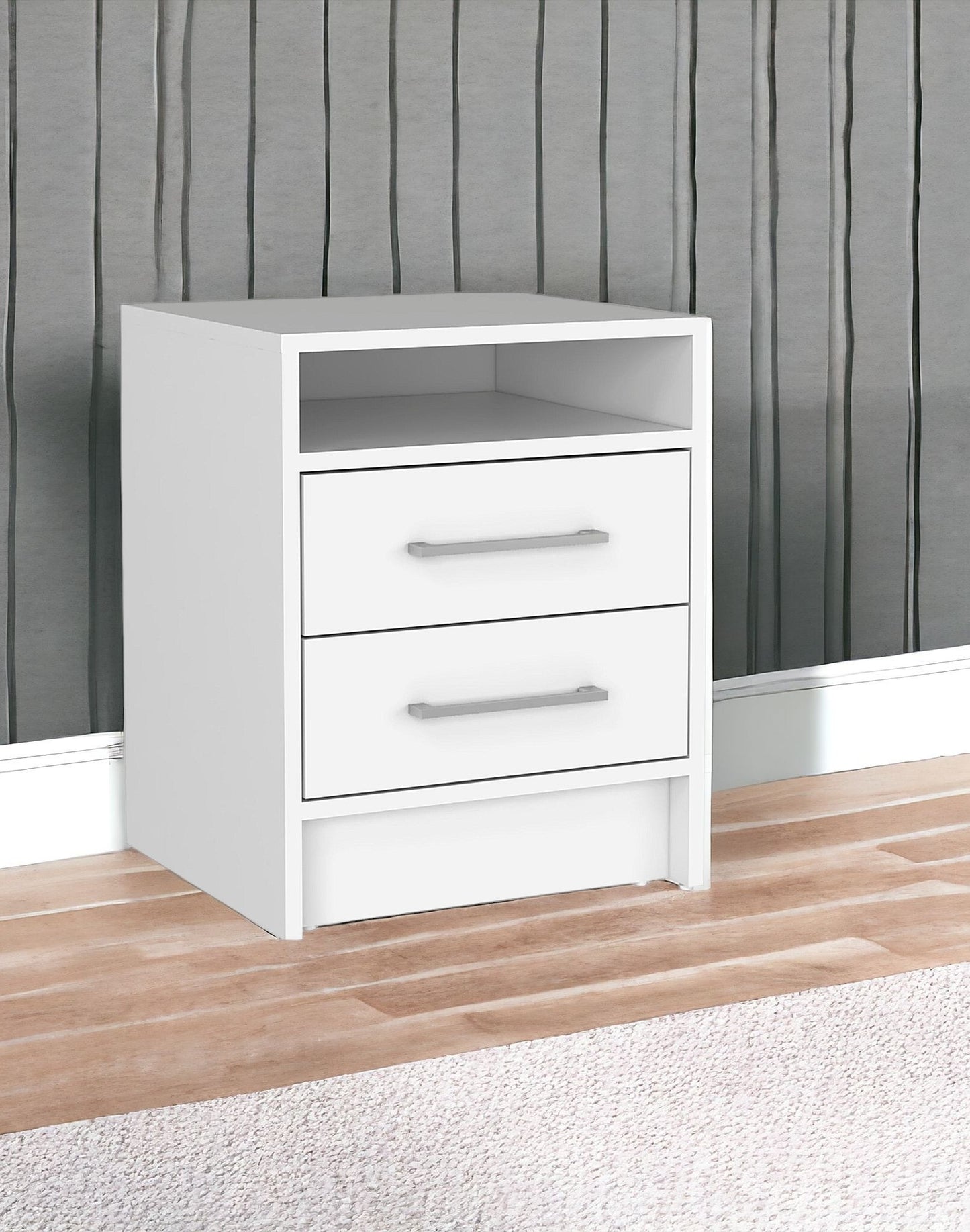 20" White Two Drawer Faux Wood Nightstand