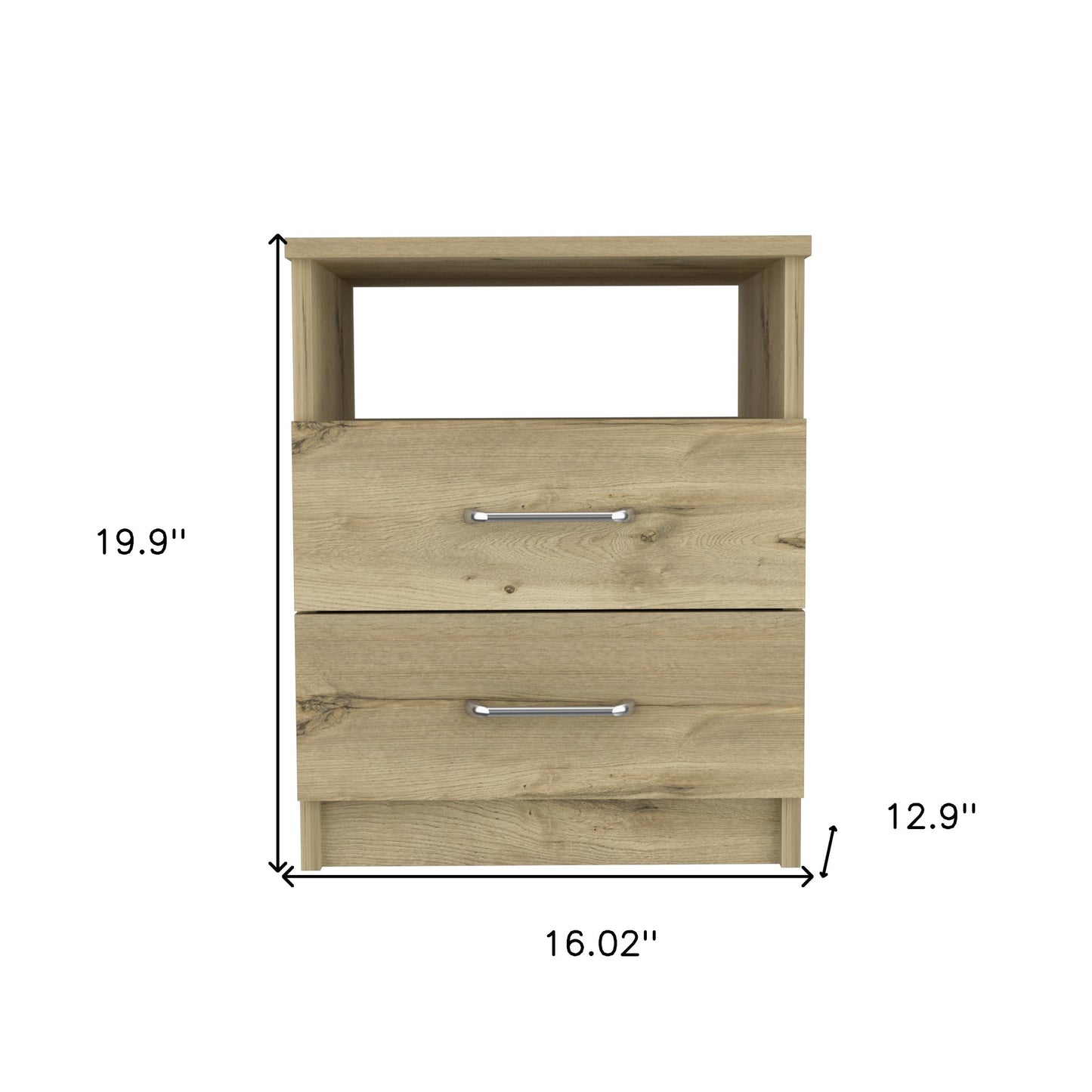 20" Oak Two Drawer Faux Wood Nightstand