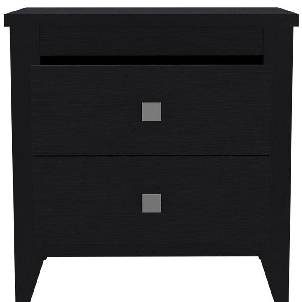 24" Black Two Drawer Faux Wood Nightstand