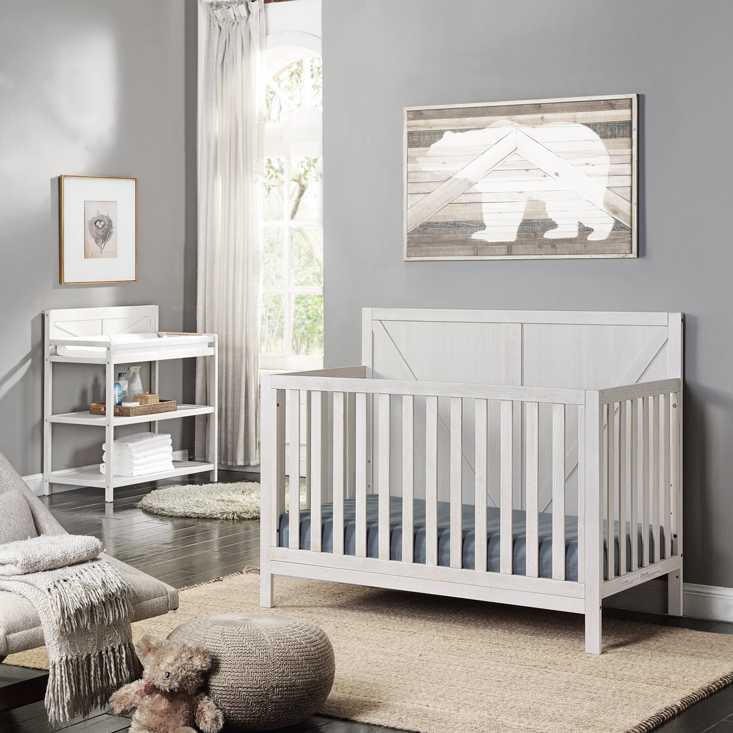 Gray Solid and Manufactured Wood Standard Four In One Convertible Crib