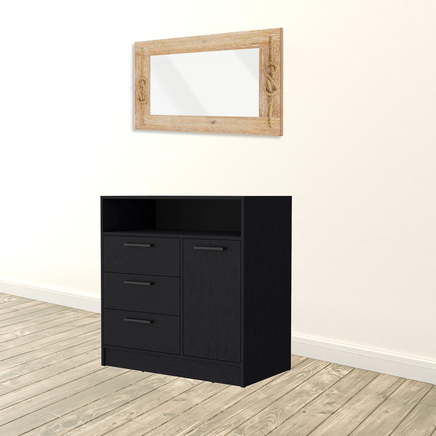 35" Black Three Drawer Dresser