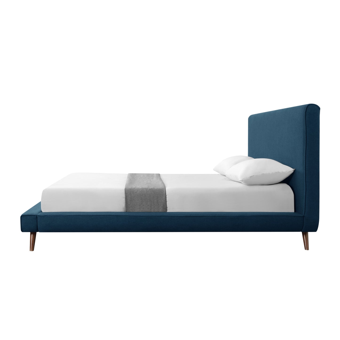 Denim Blue Solid Wood Queen Upholstered Linen Bed