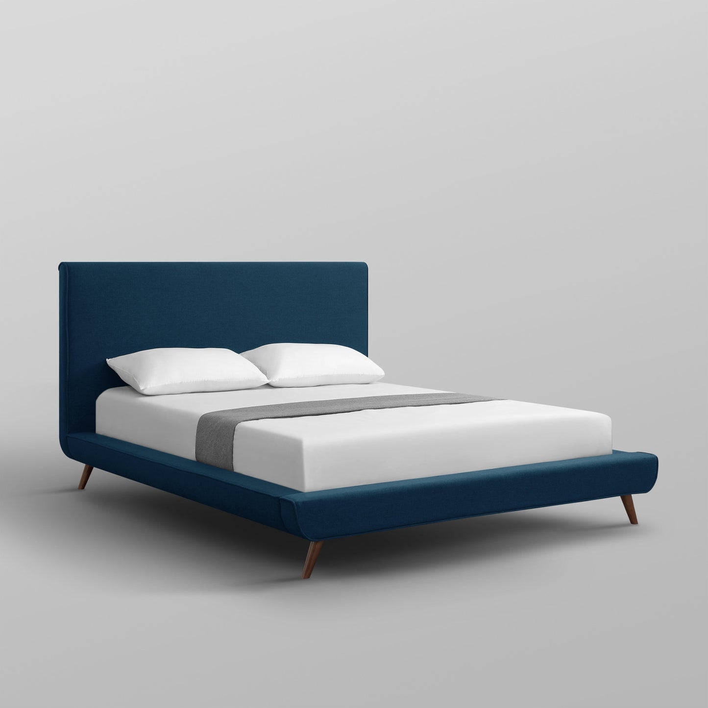 Denim Blue Solid Wood Queen Upholstered Linen Bed