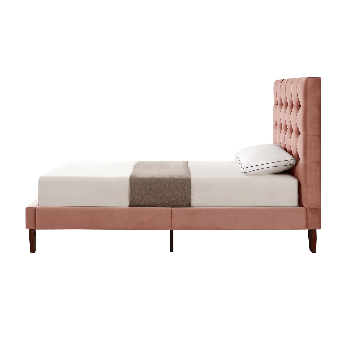 Blush Solid Wood Full Tufted Upholstered Velvet Bed