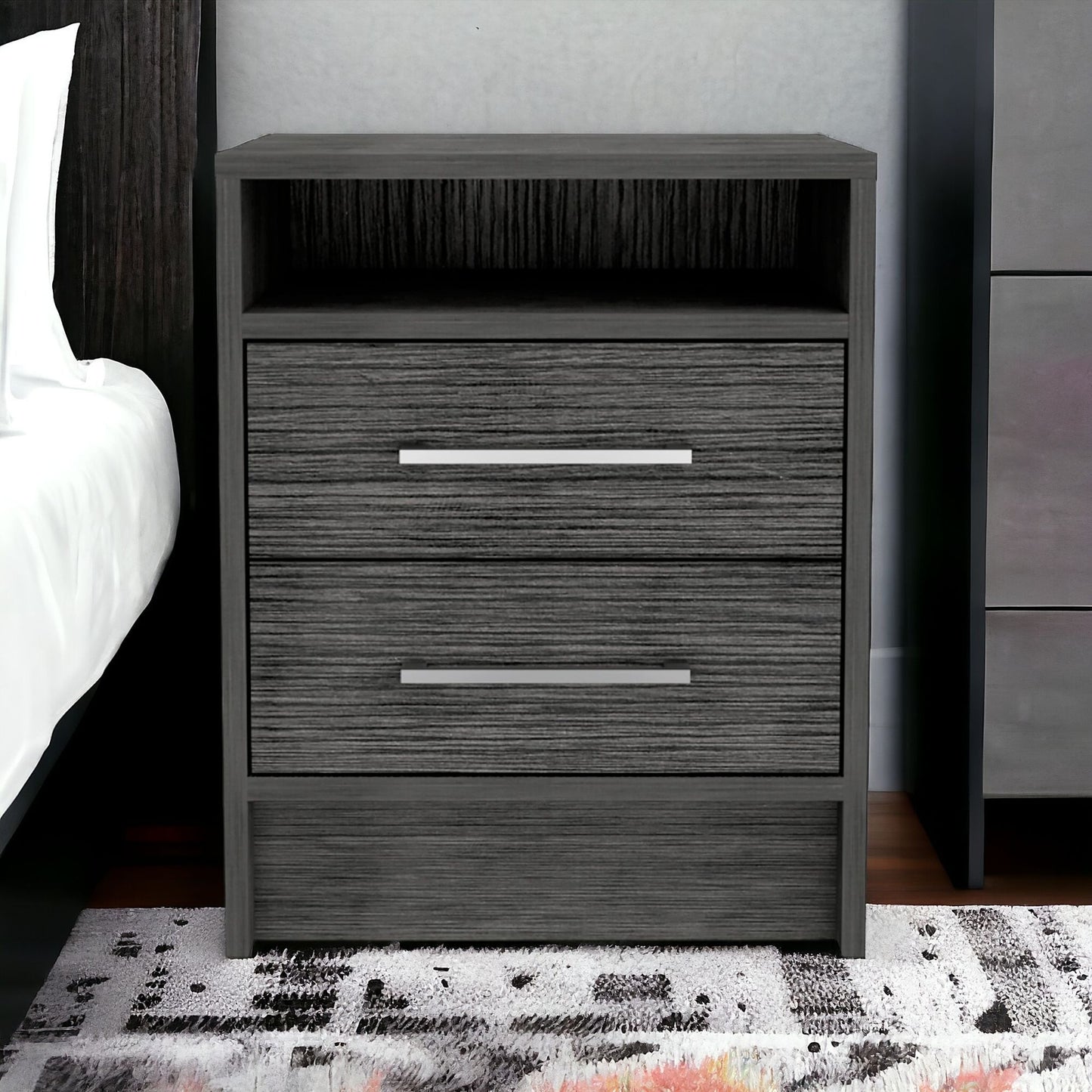 20" Gray Two Drawer Faux Wood Nightstand