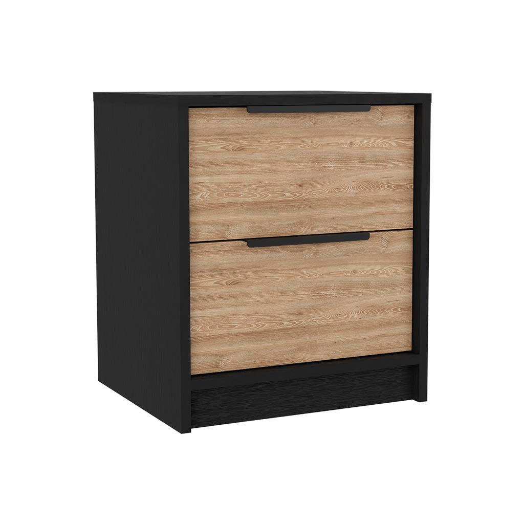 19" Black Two Drawer Faux Wood Nightstand