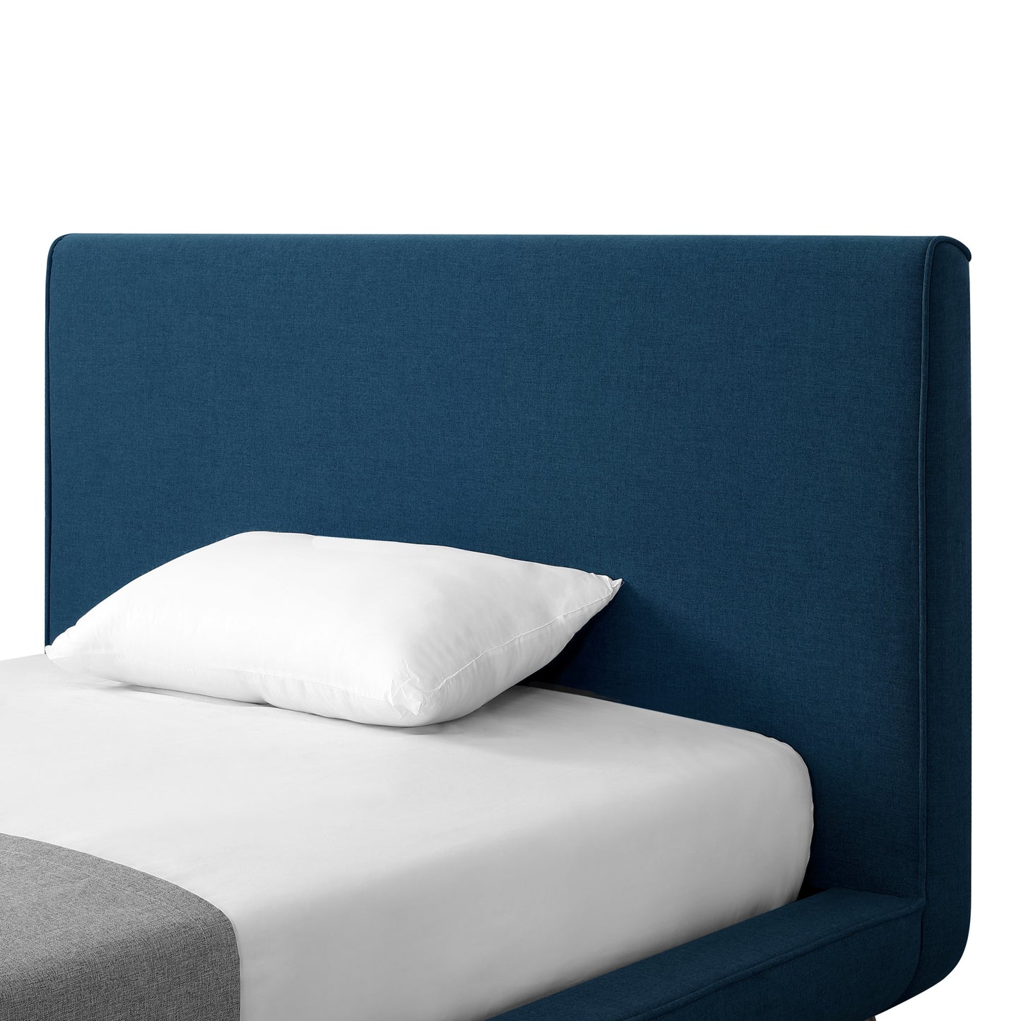 Denim Blue Solid Wood Full Upholstered Linen Bed