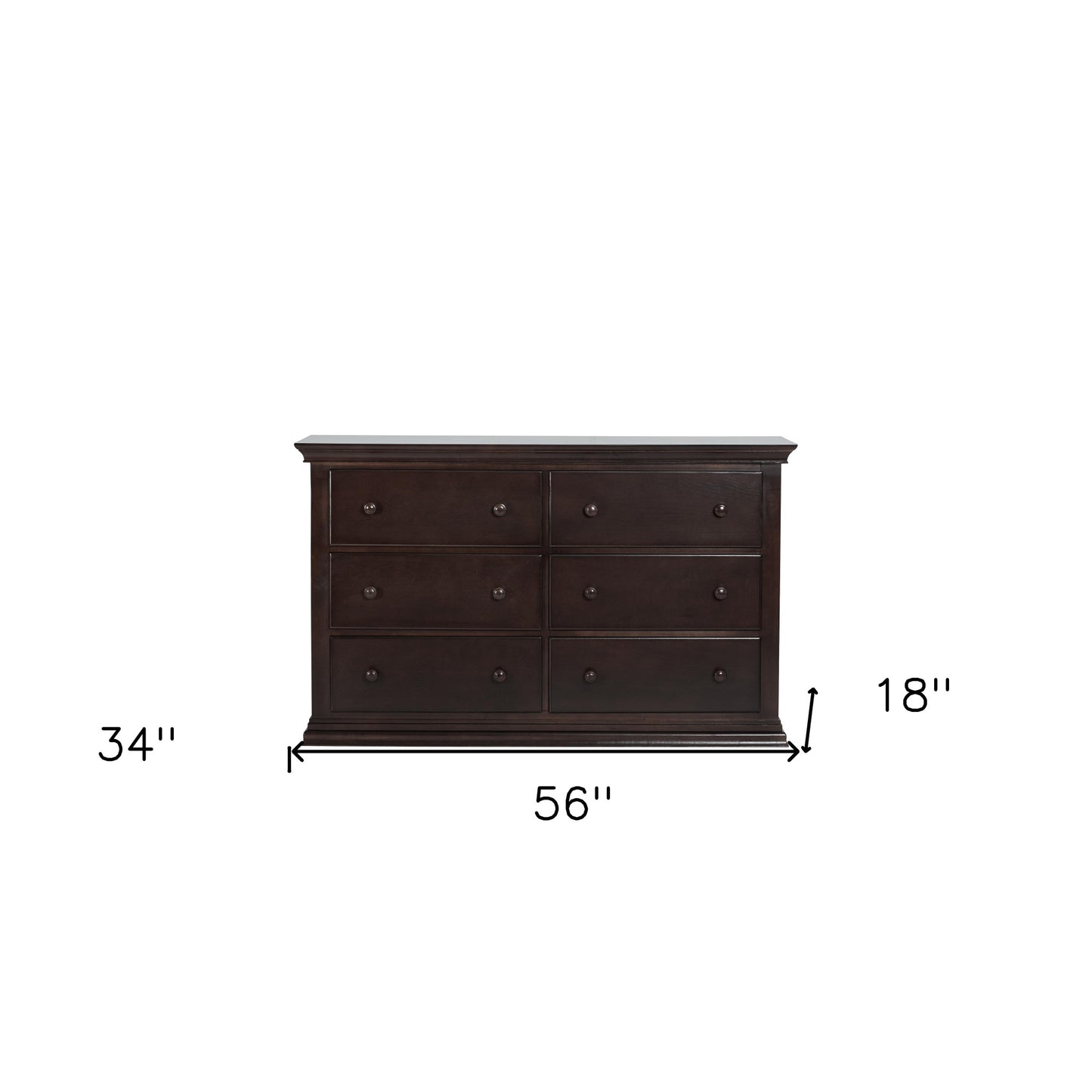 56" Espresso Solid and Manufactured Wood Six Drawer Double Dresser