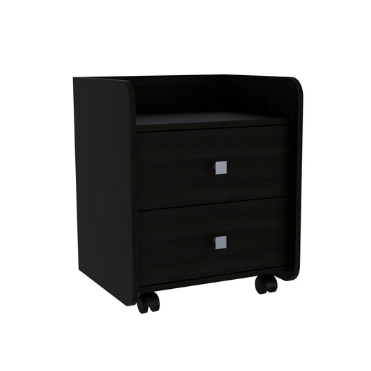 22" Black Two Drawer Faux Wood Nightstand