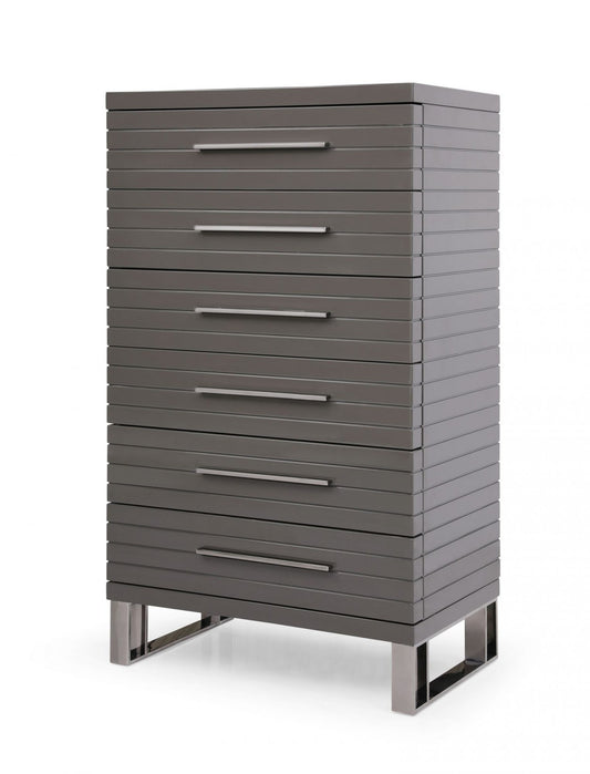 30" Grey Manufactured Wood + Solid Wood Stainless Steel Six Drawer Chest