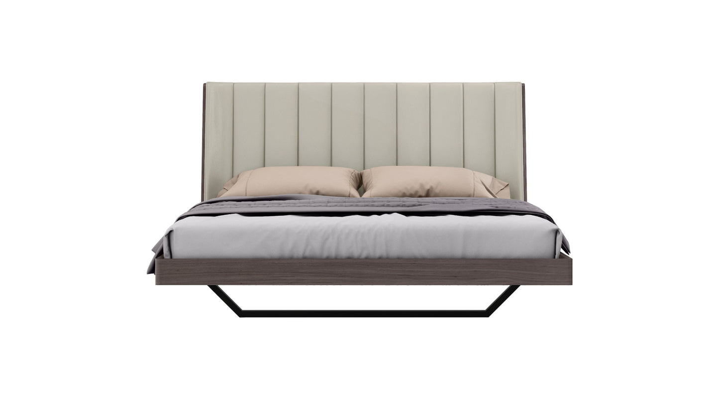 King Grey Upholstered Faux Leather and Ivory Gloss Bed Frame