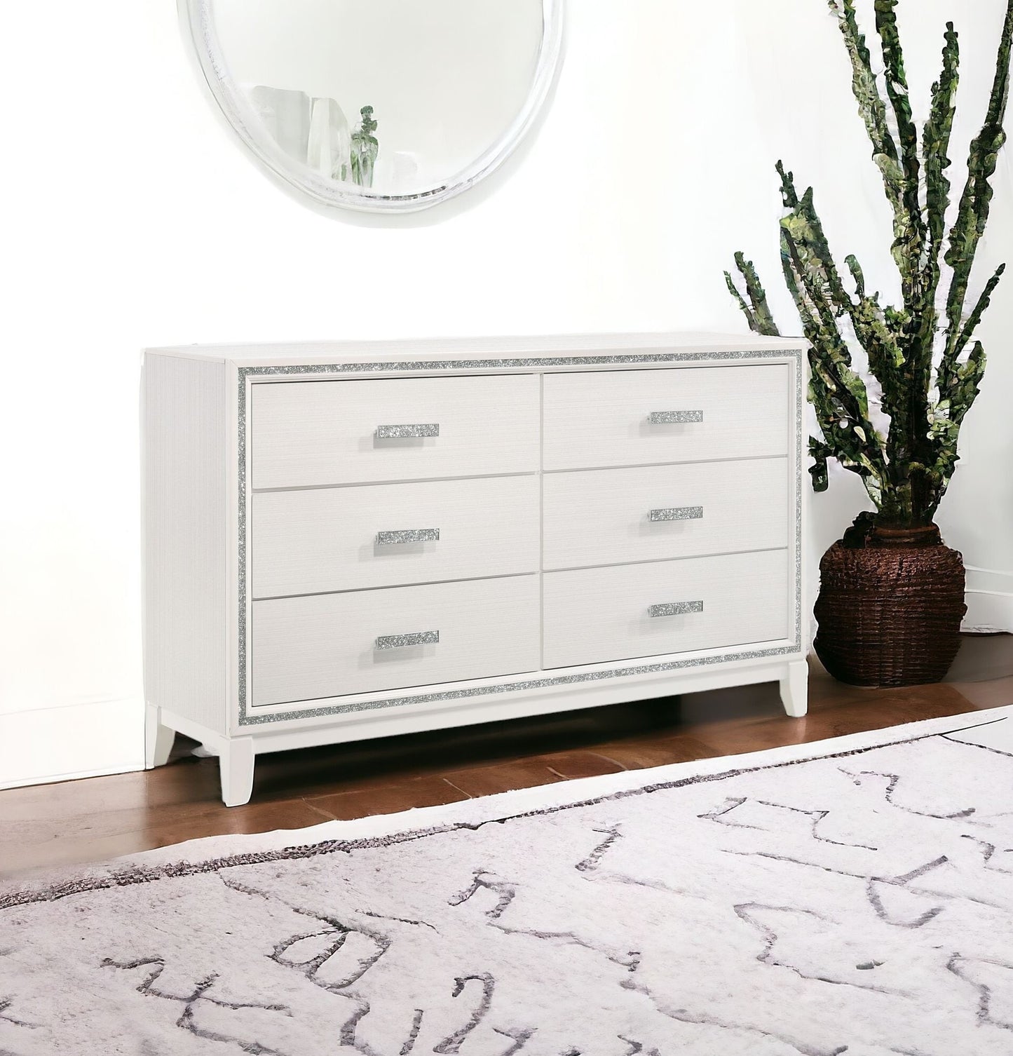 63" White Solid and Manufactured Wood Six Drawer Double Dresser