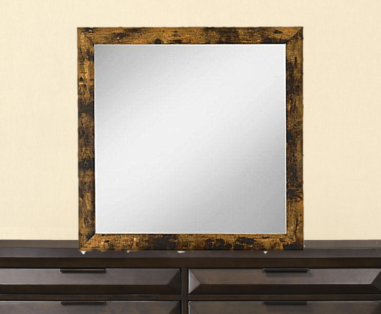 35" Rustic Oak Rectangle Dresser Mirror Mounts To Dresser With Frame