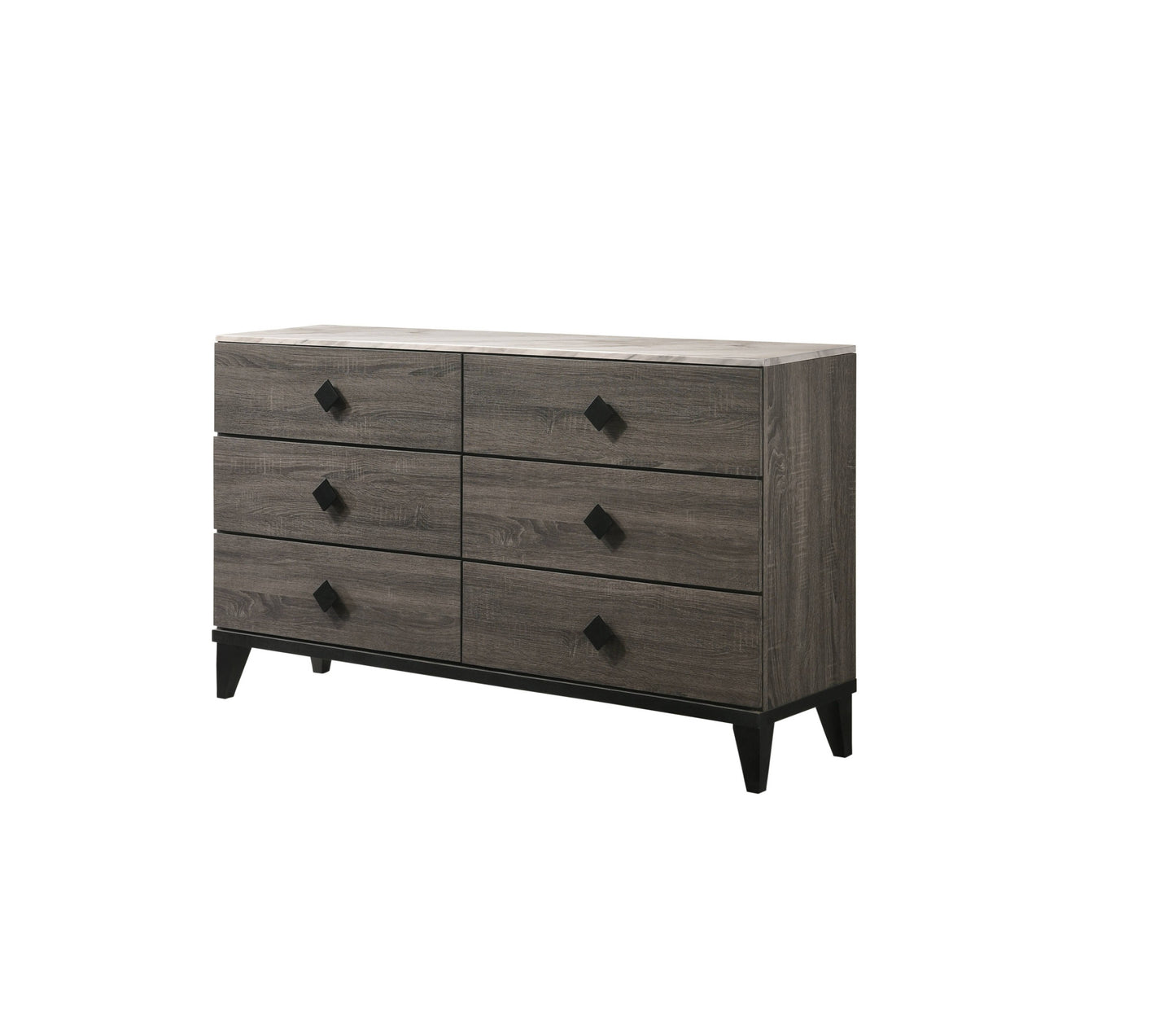 61" Gray Solid and Manufactured Wood Six Drawer Double Dresser