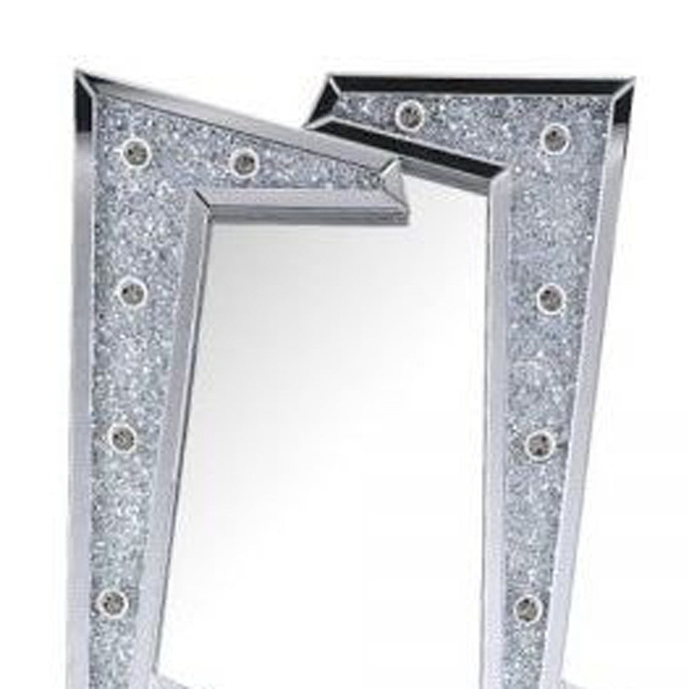 63" Mirrored & Faux Diamonds Lighted Irregular Accent Mirror