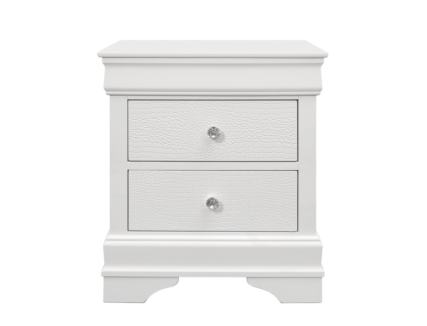 24" White Shagreen Two Drawer Solid Wood Nightstand