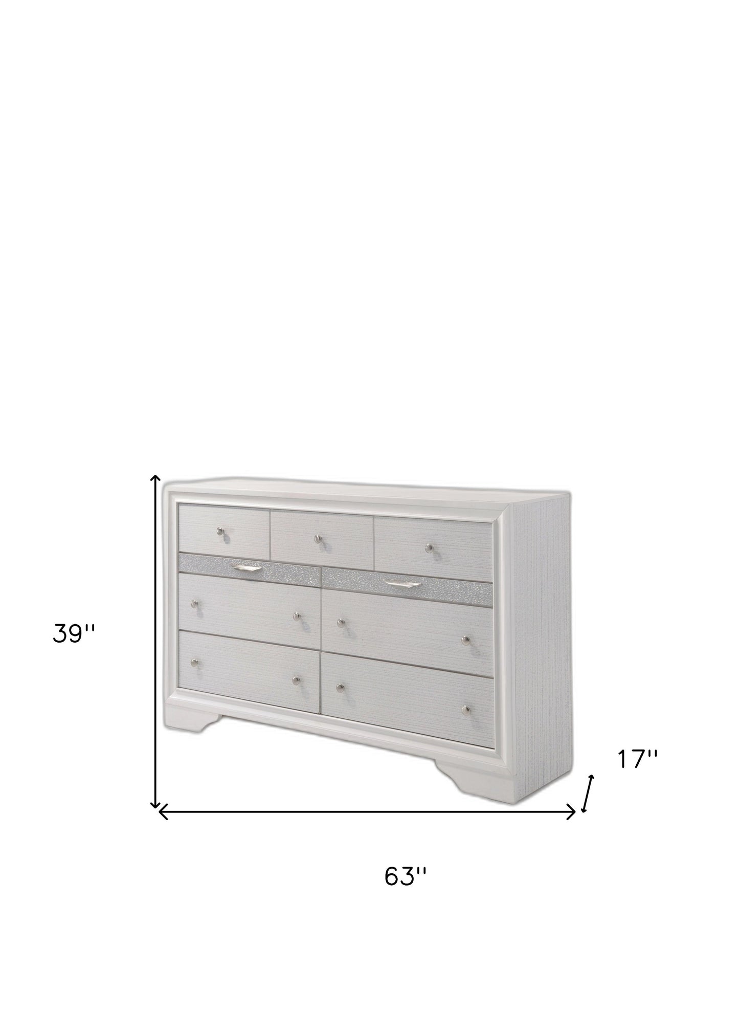 63" White Manufactured Wood Nine Drawer Triple Dresser