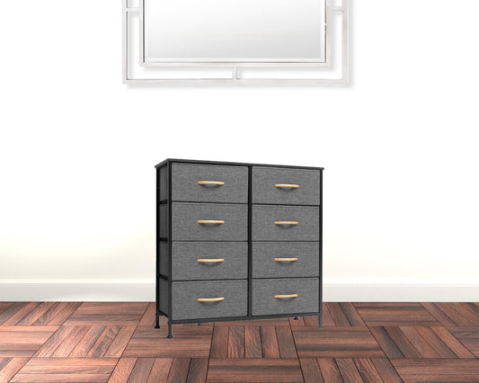 32" Gray and Black Steel and Fabric Eight Drawer Chest