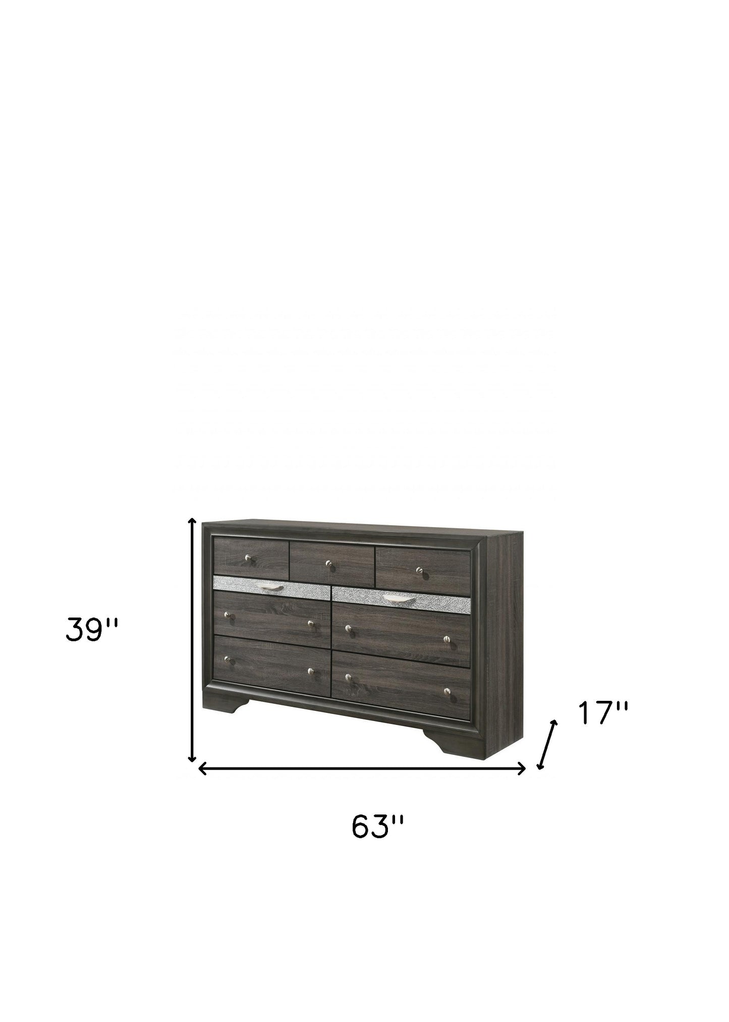 63" Gray Solid and Manufactured Wood Nine Drawer Triple Dresser