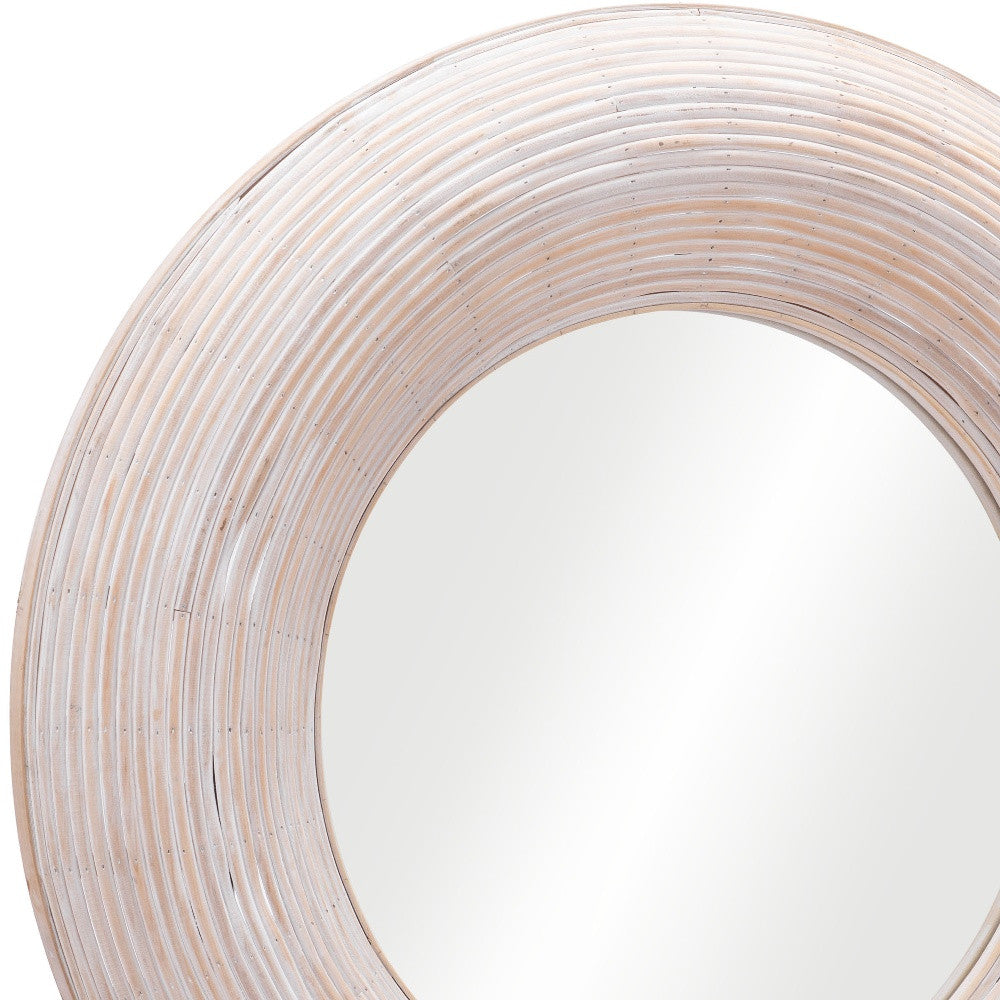 Beige Round Framed Accent Mirror