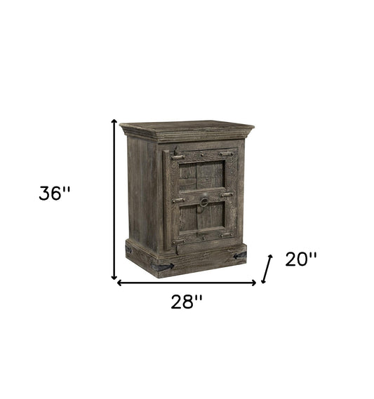 36" Distressed Brown Solid Wood Nightstand