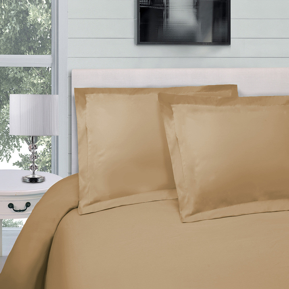 Tan Twin Cotton Blend 300 Thread Count Washable Duvet Cover Set