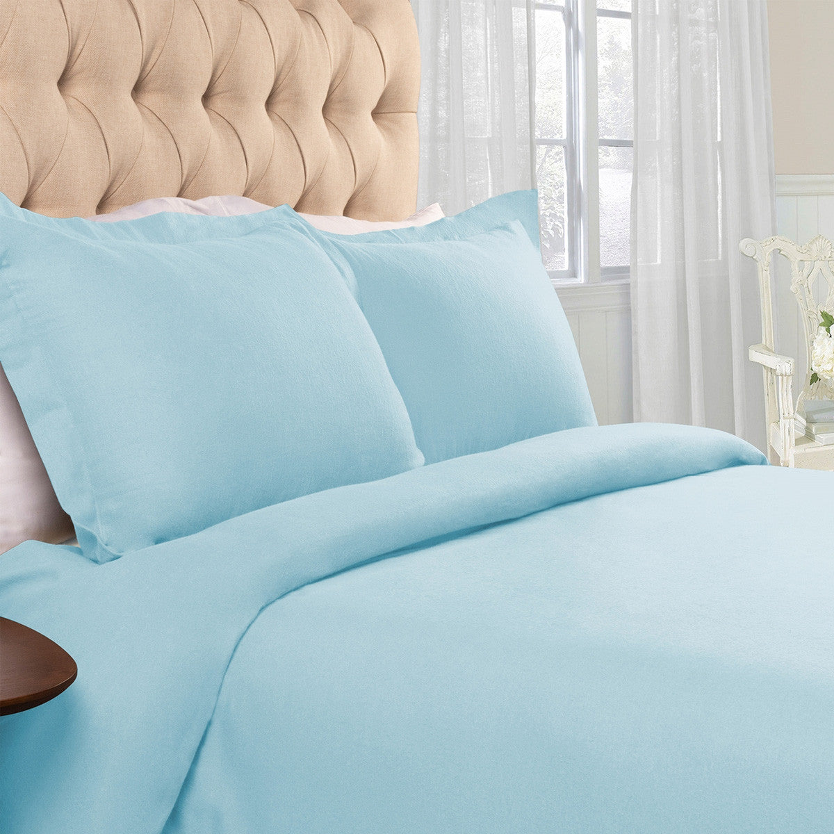 Light Blue King Cotton Blend Thread Count Washable Duvet Cover Set