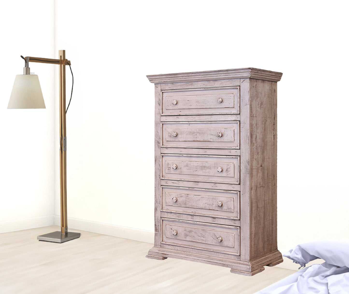 37" White Solid Wood Five Drawer Chest