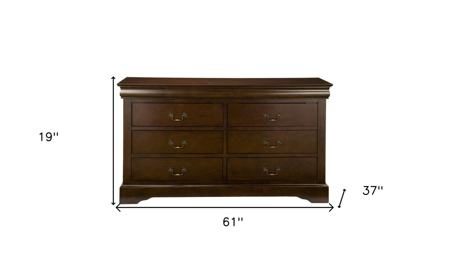 60" Brown Solid Wood Six Drawer Double Dresser