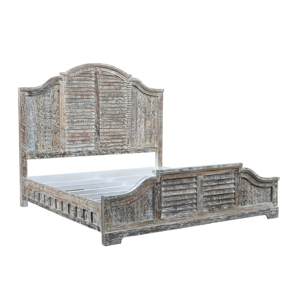 Shutter Scallop Solid Wood King White Bed