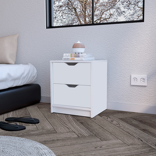 19" White Two Drawer Faux Wood Nightstand