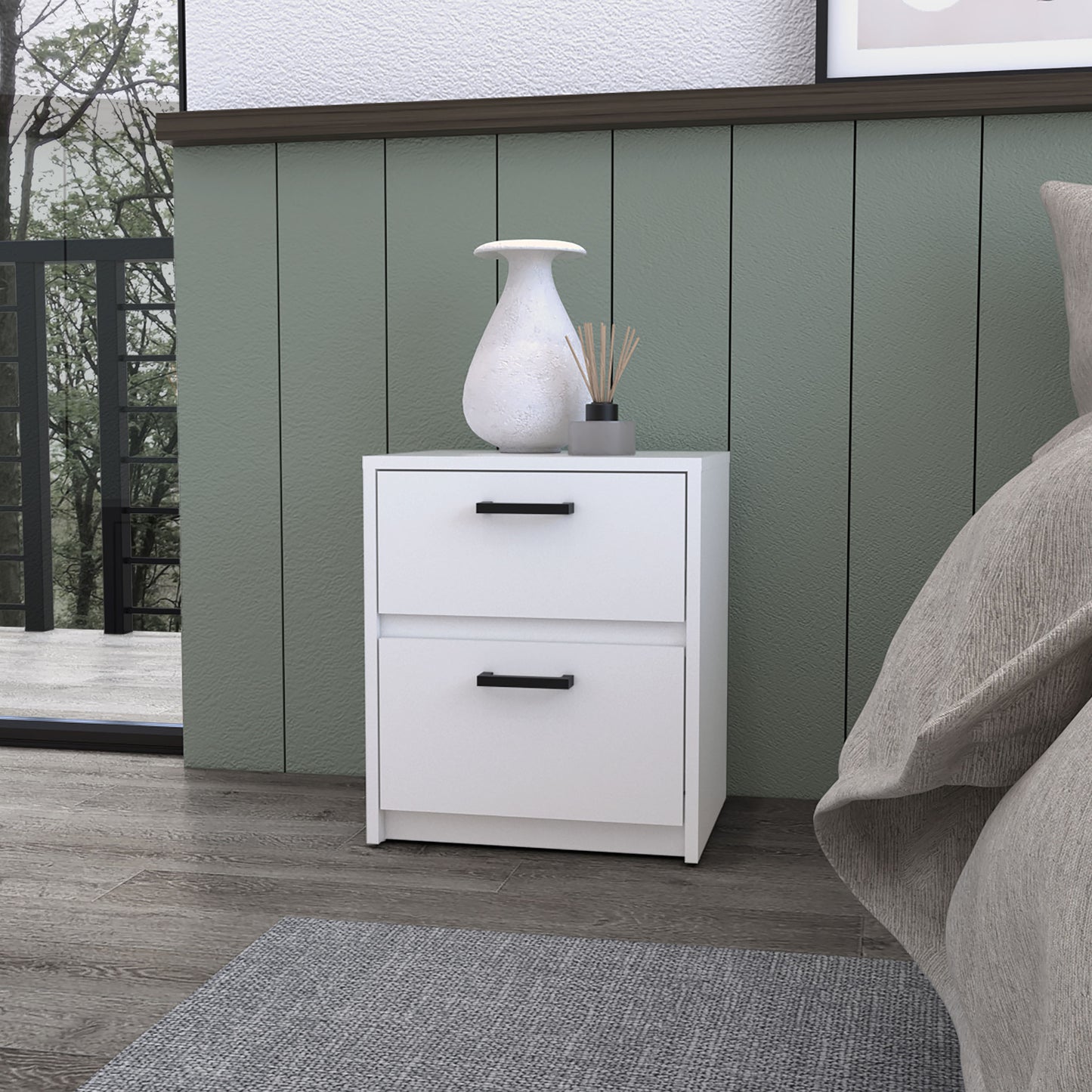 19" White Two Drawer Nightstand With Integrated Tech