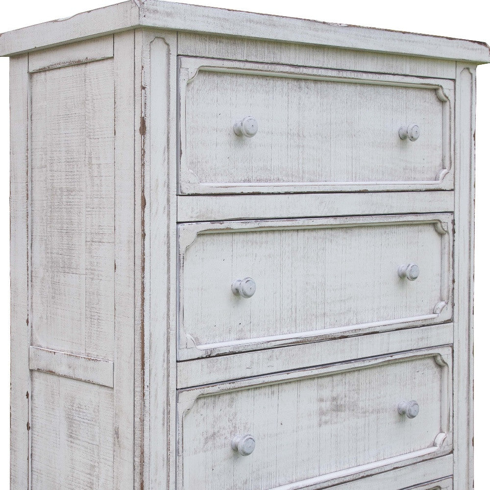 37" Antiqued White Solid Wood Four Drawer Chest