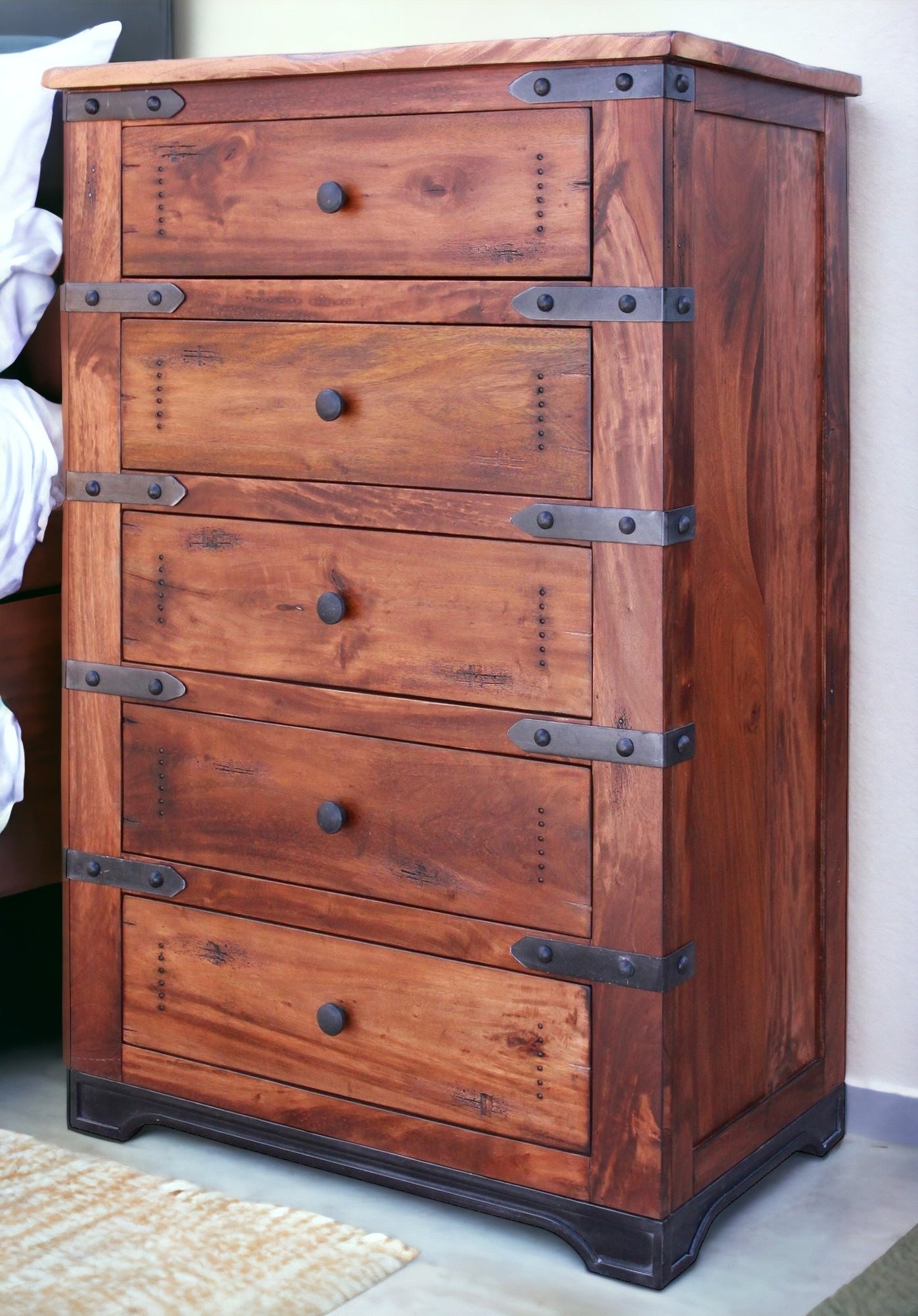 36" Natural Solid Wood Five Drawer Chest