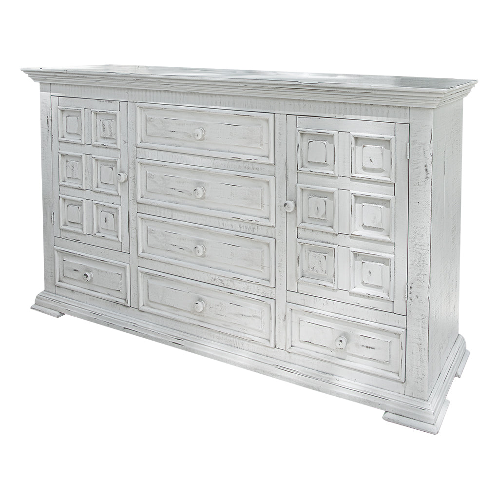 69" White Solid Wood Six Drawer Triple Dresser