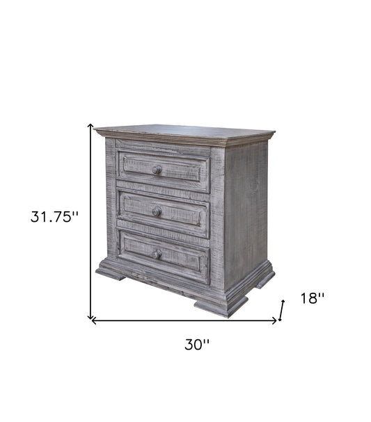 32" Gray Three Drawer Nightstand