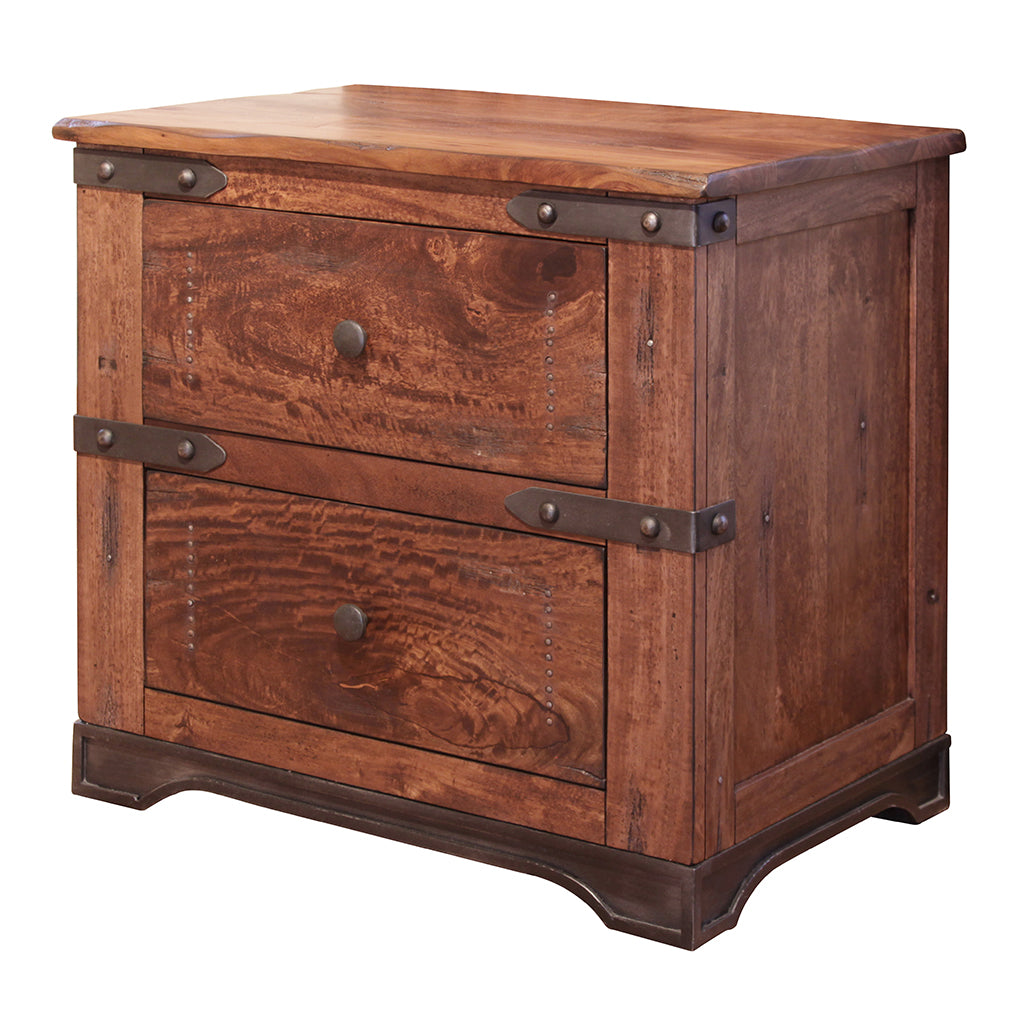 29" Wood Brown Two Drawer Nightstand