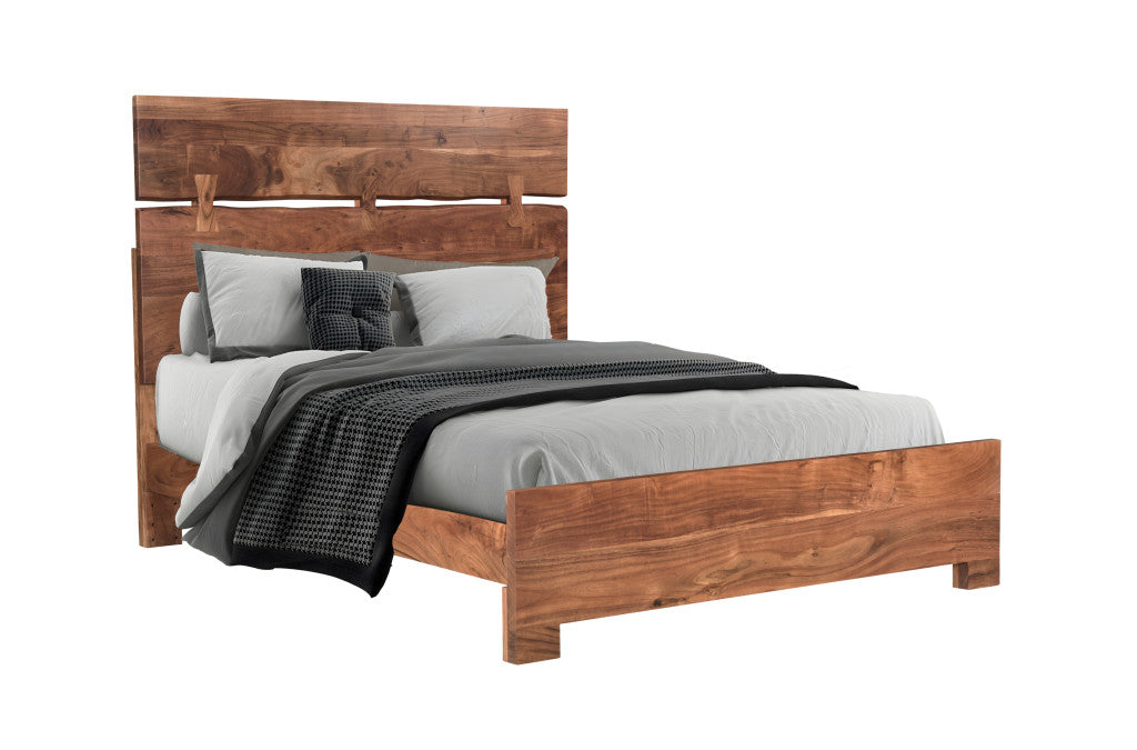 Brown Live Edge Solid Wood Queen Bed