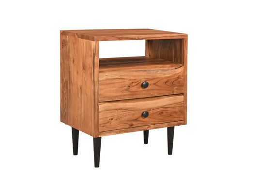 28" Brown Two Drawer Solid Wood Nightstand