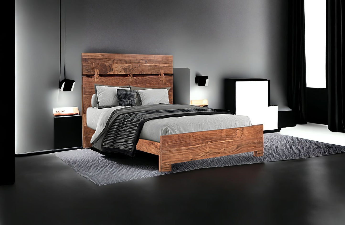 Brown Live Edge Solid Wood Queen Bed