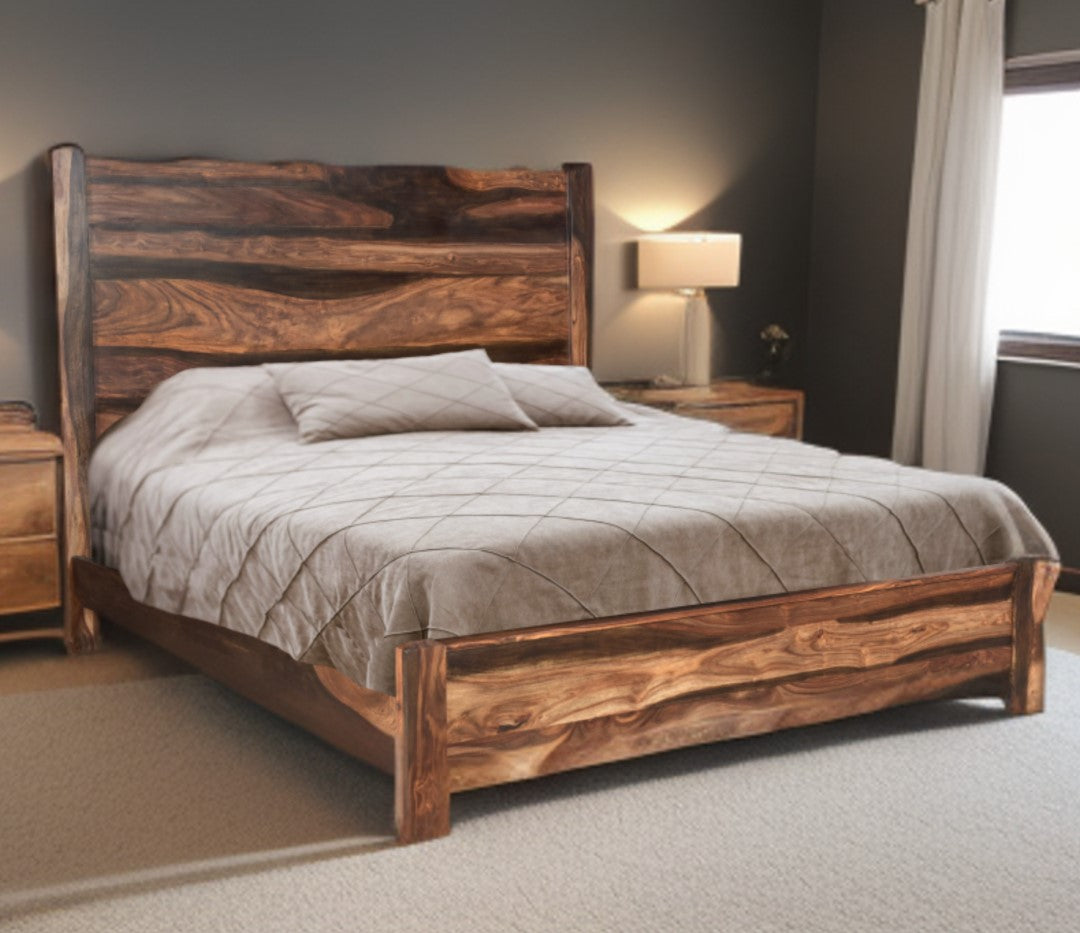 Live Edge Solid Wood King Dark Brown Bed