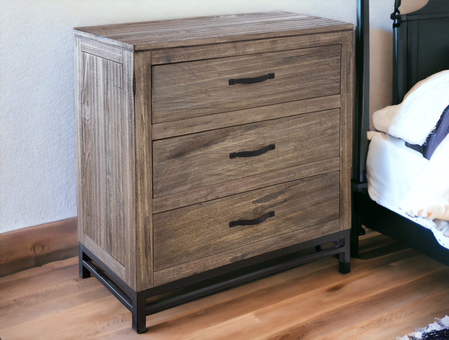 36" Brown Solid Wood Three Drawer Chest