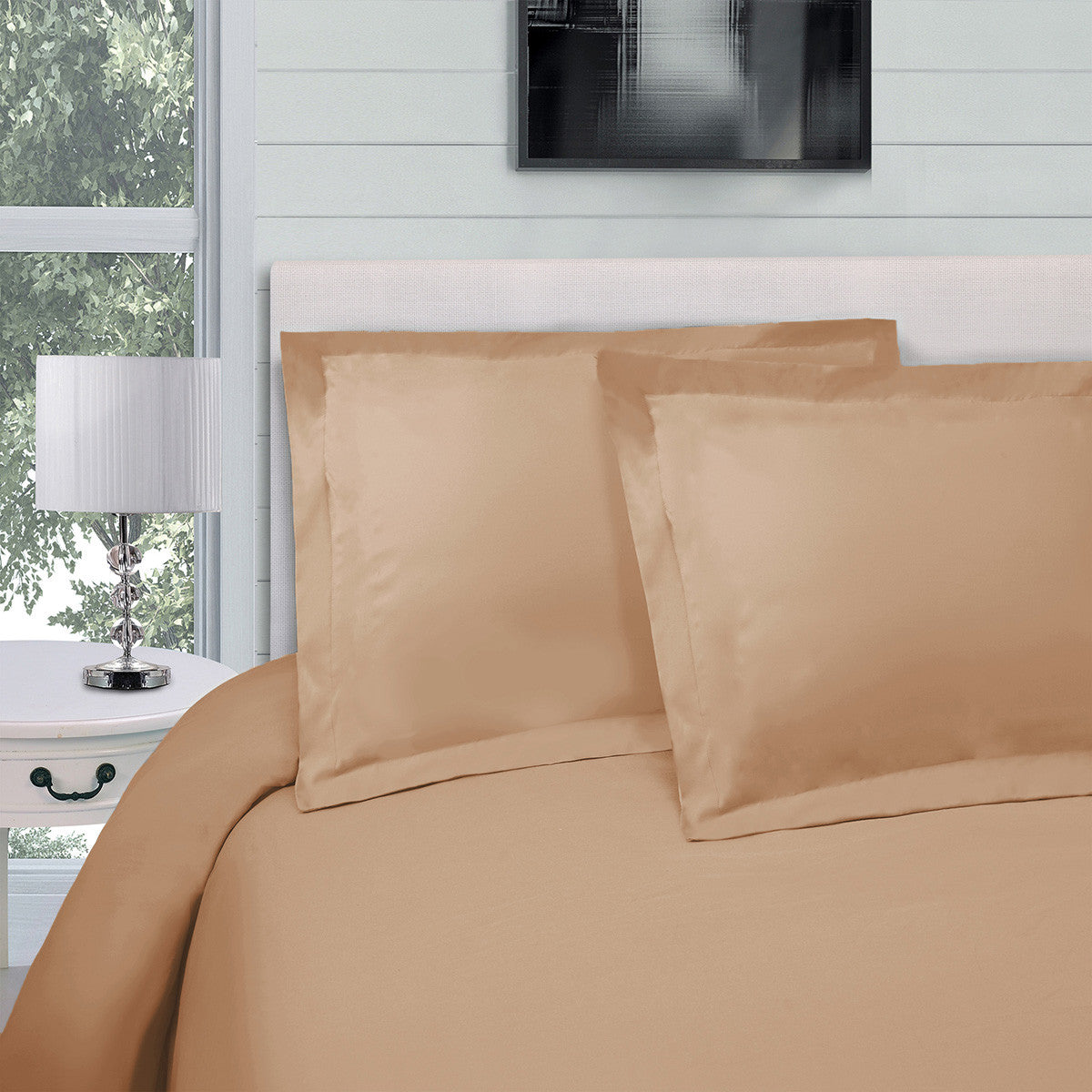 Beige King Cotton Blend 300 Thread Count Washable Duvet Cover Set