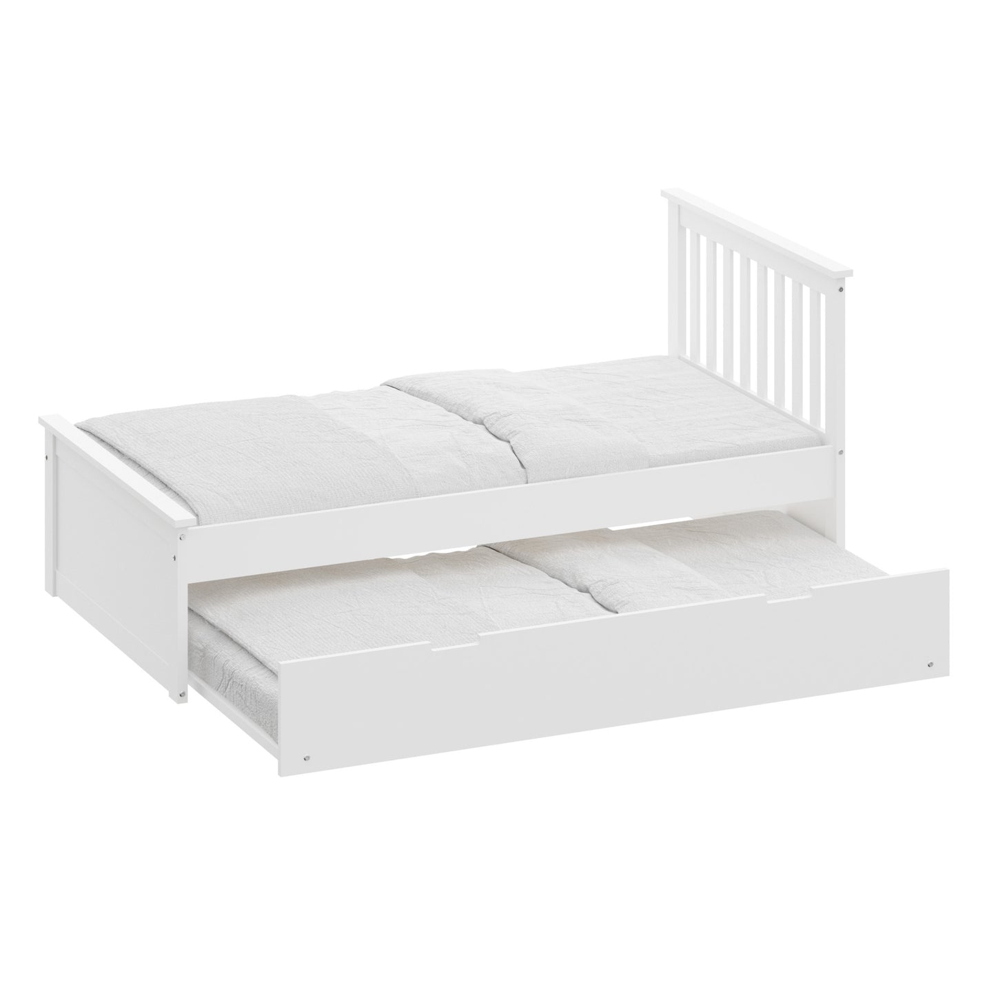 White Solid Wood Twin Bed With Pull Out Trundle