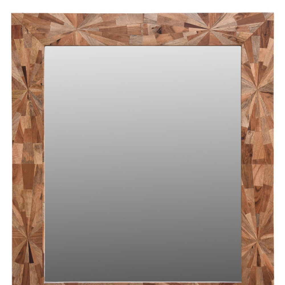 46" Brown Solid Wood Geometric Starburst Framed Accent Mirror