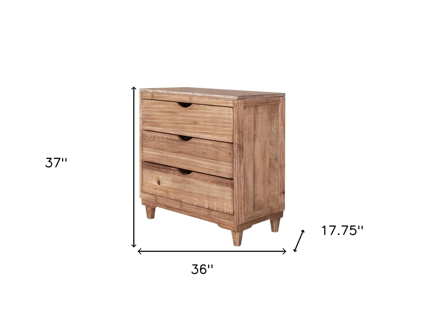 36" Natural Solid Wood Three Drawer Chest