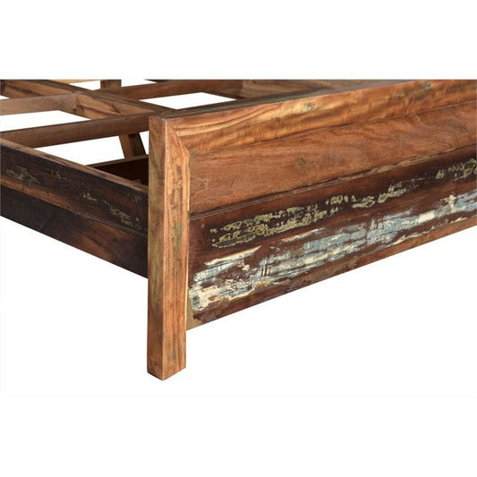 Solid Reclaimed Wood Queen Brown Geometric Panel Bed