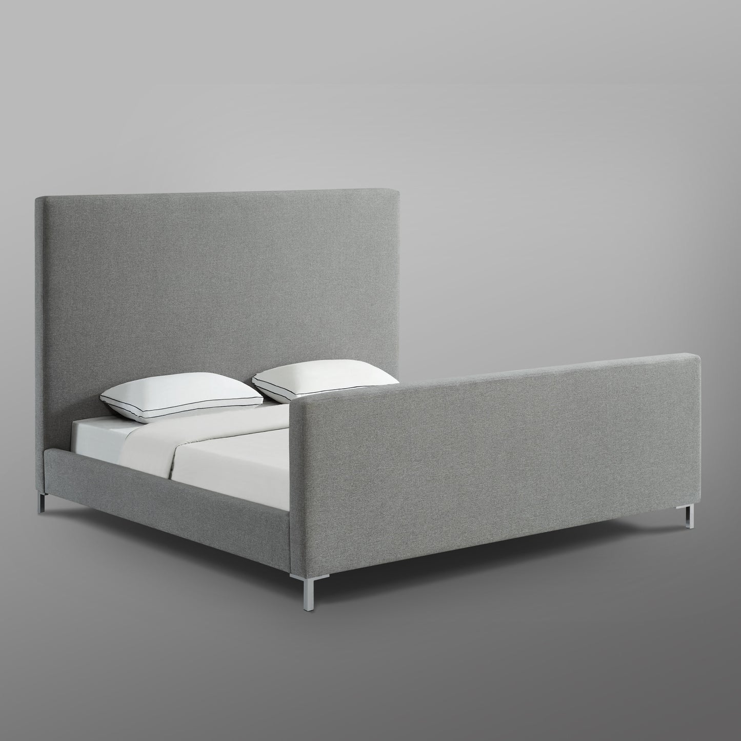 Gray Solid Wood King Upholstered Linen Bed